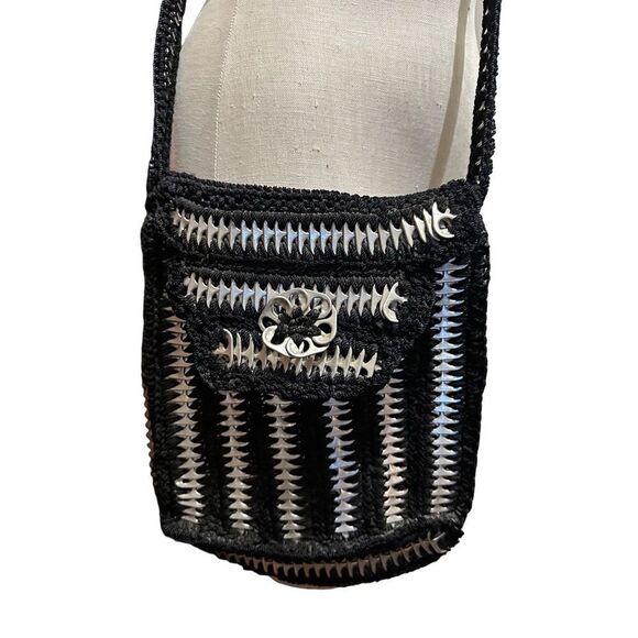 Upcycled Hand made bottle soda pop top tab purse bag Black Silver Retro 90s - Picture 1 of 10
